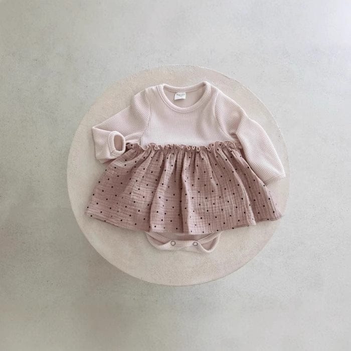 長袖ロンパース Leather Pink / 66cm ベビーロンパース 水玉スカートドッキング長袖ボディスーツ【mh0009173】