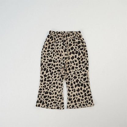 ロングパンツ・スウェットパンツ Leopard / 12M  80CM キッズパンツ プリント柄ワイドフレアパンツ 千鳥格子/レオパード/ハート/水玉ドット【mh0007010】