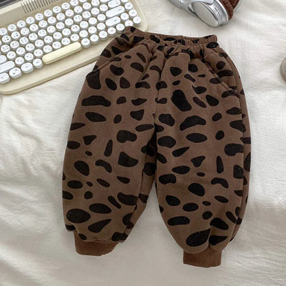 ロングパンツ・スウェットパンツ leopard / 90cm ベビーパンツ フリーススウェットパンツ くまベア柄 レオパード柄プリント ブラウン【mh0003443】
