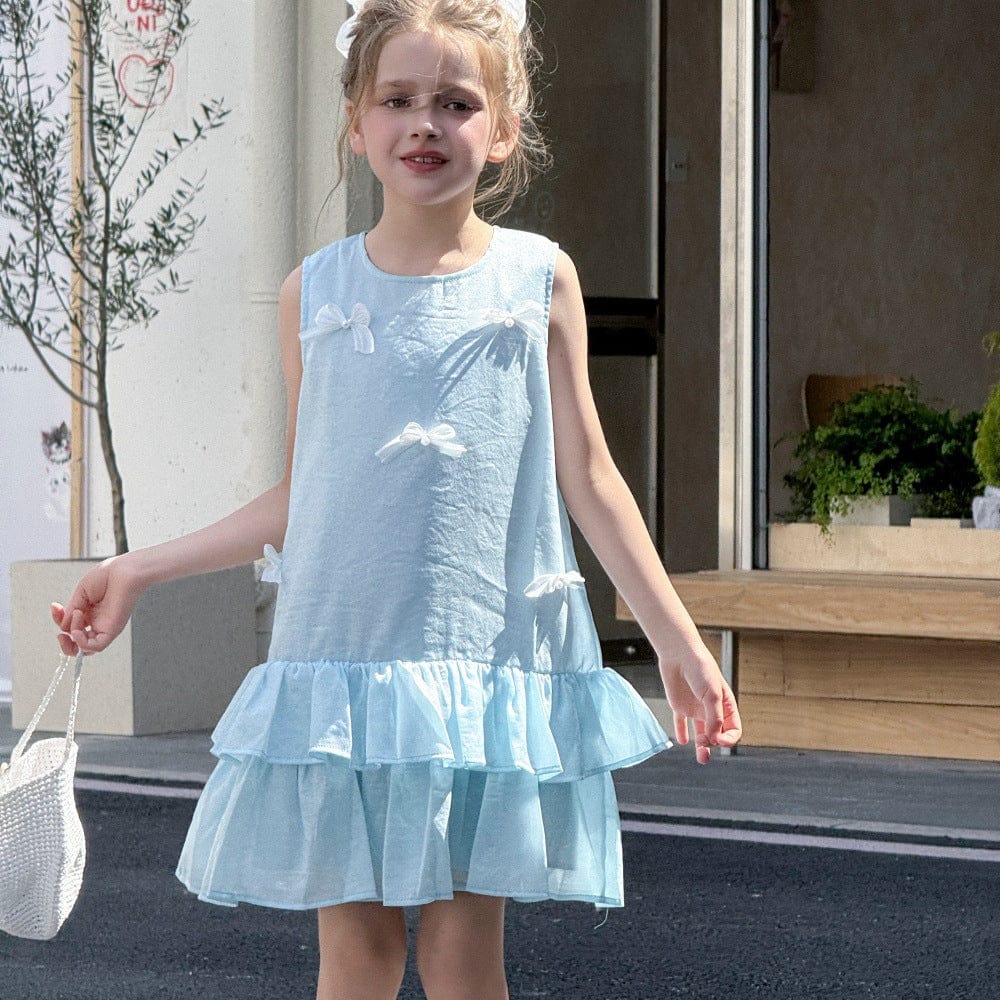 ノースリーブワンピース Light Blue / 100cm リボン裾ダブルフリルノースリーブワンピース【mh0010384】
