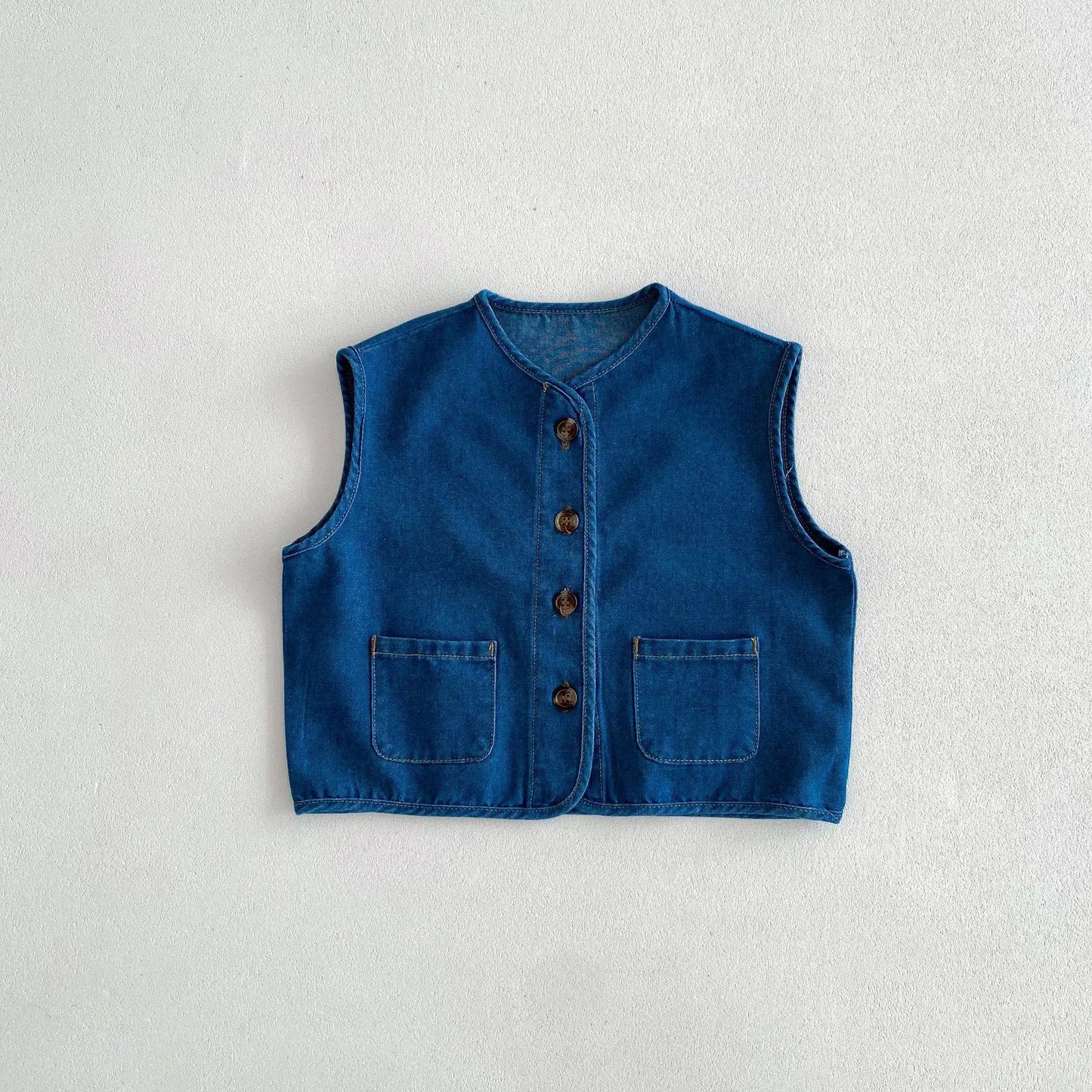 ベスト light blue / 12M  80cm / 取り寄せ（7〜21日） キッズベスト デニム フロントボタンベスト 2カラー