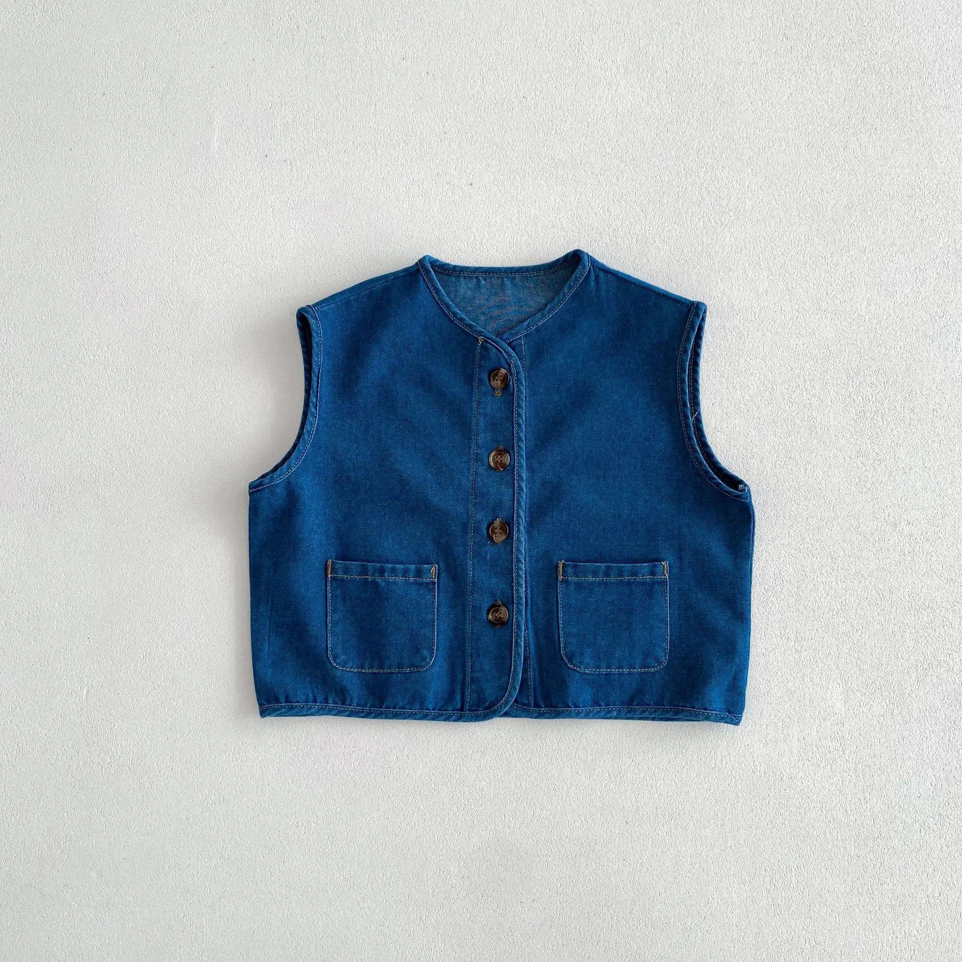 ベスト light blue / 12M  80cm / 取り寄せ（7〜21日） キッズベスト デニム フロントボタンベスト 2カラー