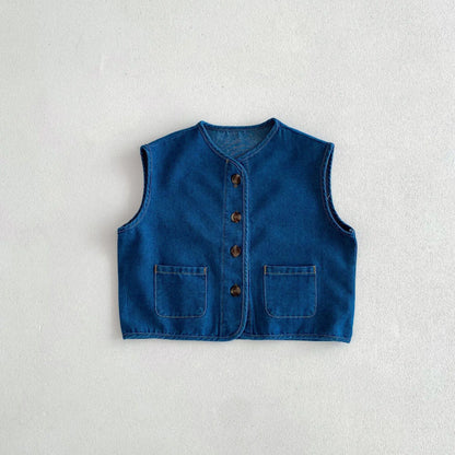 ベスト light blue / 12M  80cm / 取り寄せ（7〜21日） キッズベスト デニム フロントボタンベスト 2カラー