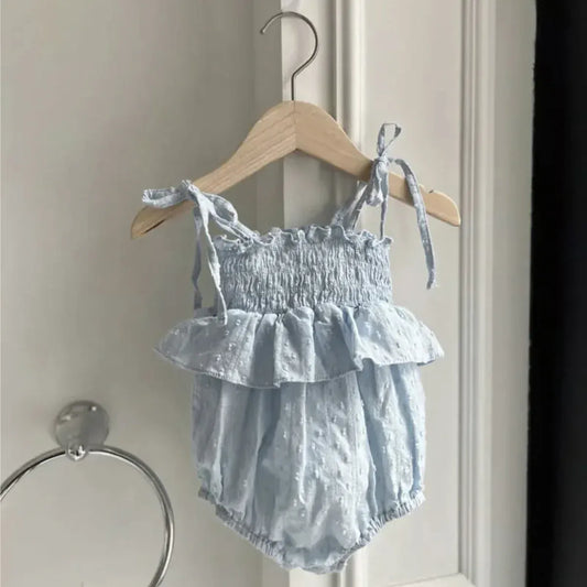 ノースリーブロンパース light blue / 66cm 0-6m ベビーロンパース キャミソールペプラムフリルボディスーツ 2カラー
