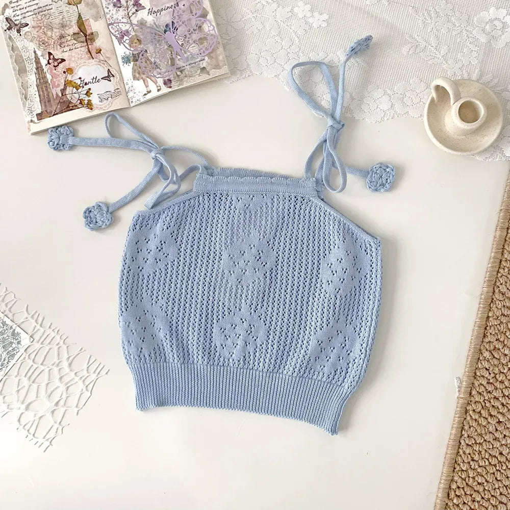 タンクトップ・キャミソール・ノースリーブトップス Light blue / 73cm ベビーキッズトップス レースニット キャミソールトップス 2カラー