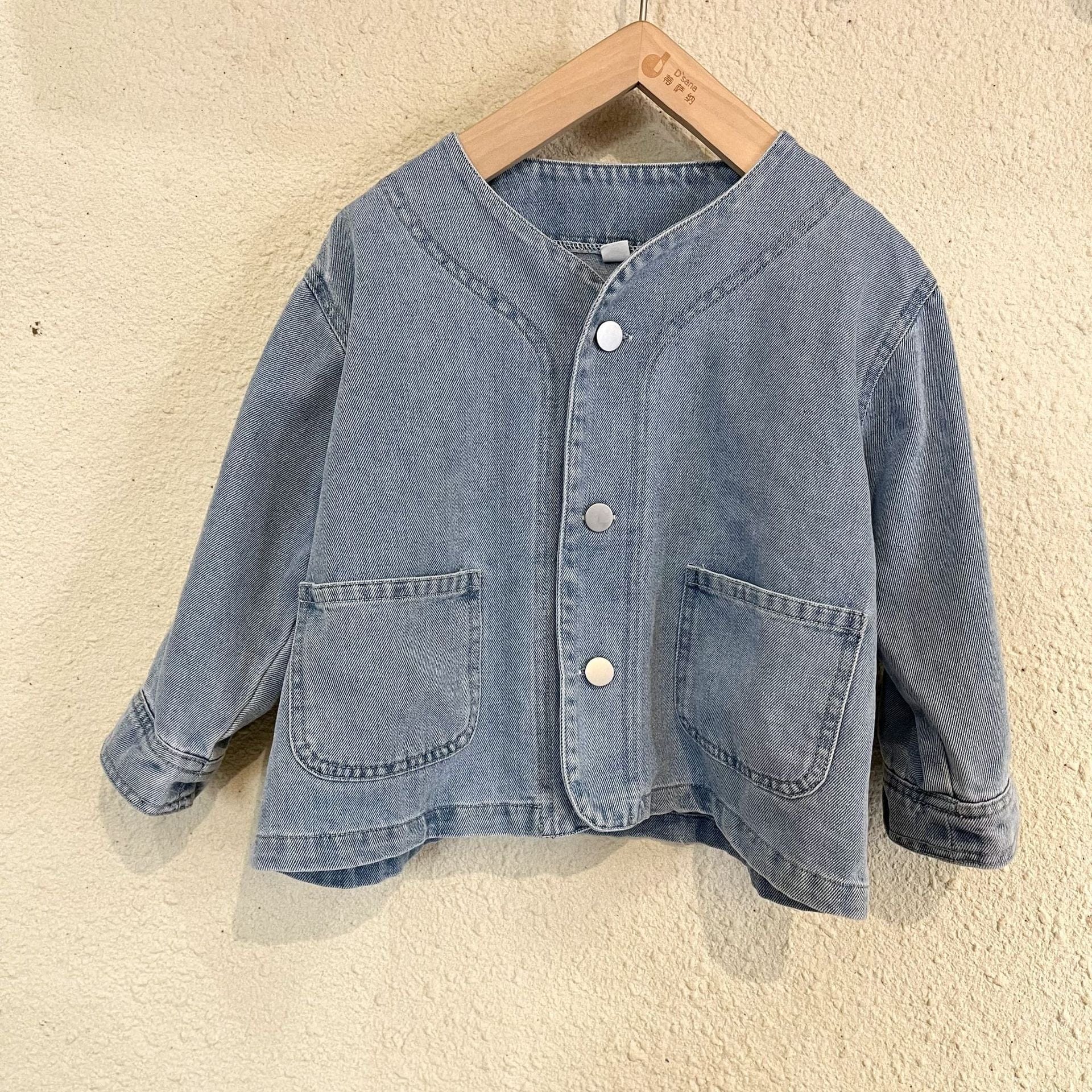 ショートコート・ジャケット・ジャンパー light blue / 80cm キッズ デニム ノーカラー ジャケット カーディガン アウター ライトブルー ダークブルー ユニセックス 6925
