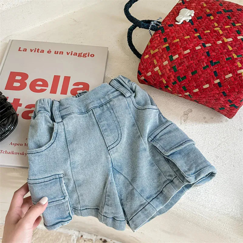 ハーフパンツ・ショートパンツ light blue / 80cm 9-12m キッズパンツ デニム カーゴ ポケット ショートパンツ 2カラー