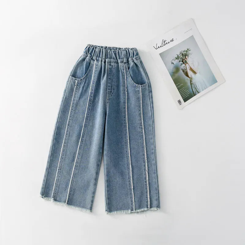 デニムパンツ Light Blue / 90cm 1-2y キッズパンツ デニムパンツ ストライプ ワイドルーズパンツ ジーンズ ジーパン 2カラー