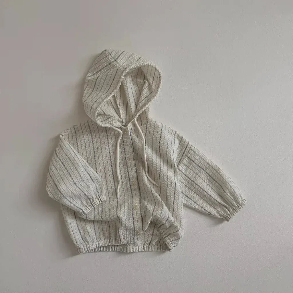 ベビー用アウター Light Blue / 9M  73CM ベビーアウター フーディパーカー サマージャケット 薄手 日除け クーラー対策 ストライプ 2カラー【mh0005460】