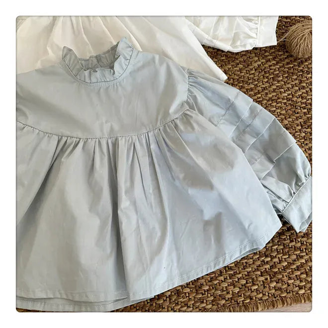 長袖シャツ・ブラウス light blue shirt / 80cm キッズトップス 長袖ブラウス フリルスタンドカラー ホワイト/ライトブルー/2カラー