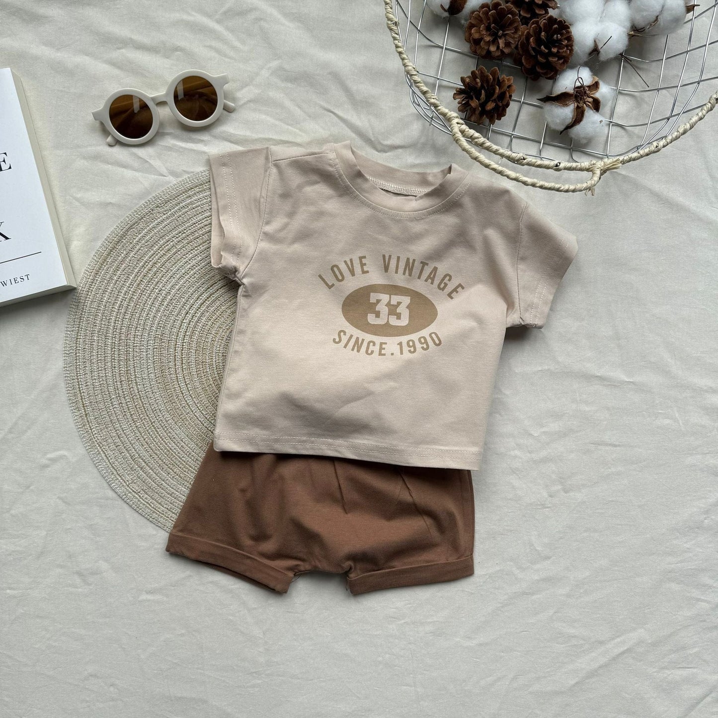 半袖セットアップ Light Coffee / 73cm number 33 short-sleeved shorts suit【mh0009528】