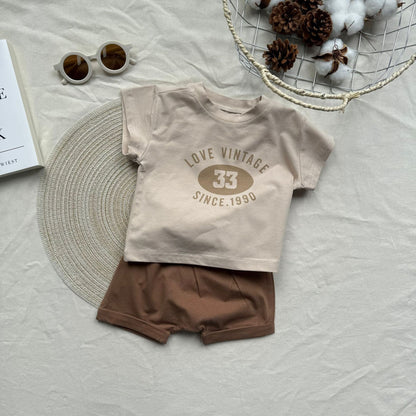 半袖セットアップ Light Coffee / 73cm number 33 short-sleeved shorts suit【mh0009528】