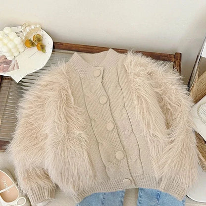 カーディガン・パーカー Light Coffee / 90cm 1-2y キッズカーディガン ファーフリースニットジャケット 3カラー【mh0007557】