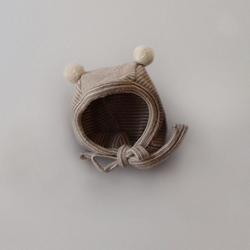ロンパースセットアップ light coffee hat / Free size / 取り寄せ（7〜35日） ベビー ボーダー セットアップ 長袖 ハイネック ロンパース レギンスパンツ 耳付き帽子 ボーイズ