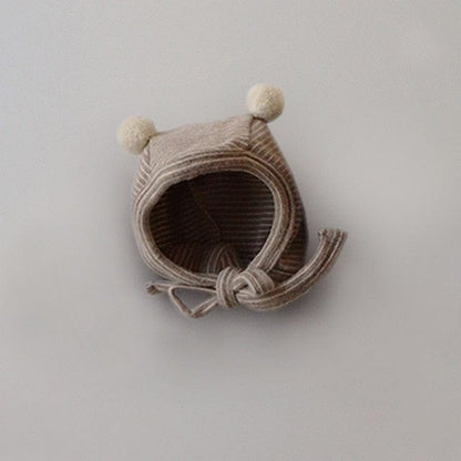 ロンパースセットアップ light coffee hat / Free size / 取り寄せ（7〜35日） ベビー ボーダー セットアップ 長袖 ハイネック ロンパース レギンスパンツ 耳付き帽子 ボーイズ