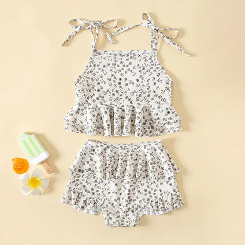 ベビー用水着 light coffee set / 66cm ベビー水着 ワンピース/セパレート ビキニ フリル フラワー小花柄プリント スイムウェア 2カラー【mh0005115】