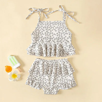 ベビー用水着 light coffee set / 66cm ベビー水着 ワンピース/セパレート ビキニ フリル フラワー小花柄プリント スイムウェア 2カラー【mh0005115】