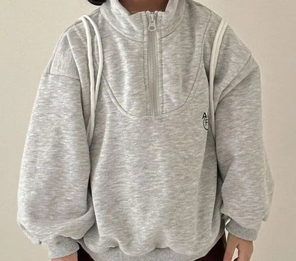 トレーナー・フーディ light gray / 12M  80cm キッズトップス ハーフジップ スウェットシャツ レターロゴ刺繍 2カラー