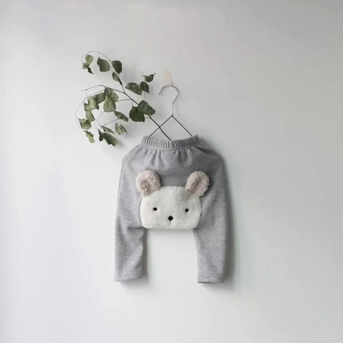 レギンスパンツ light gray / 6M  66cm ベビーパンツ アニマルヒップパッチレギンスパンツ 裏フリース うさぎバニー くまベア 4カラー ユニセックス 男の子 女の子 子供服