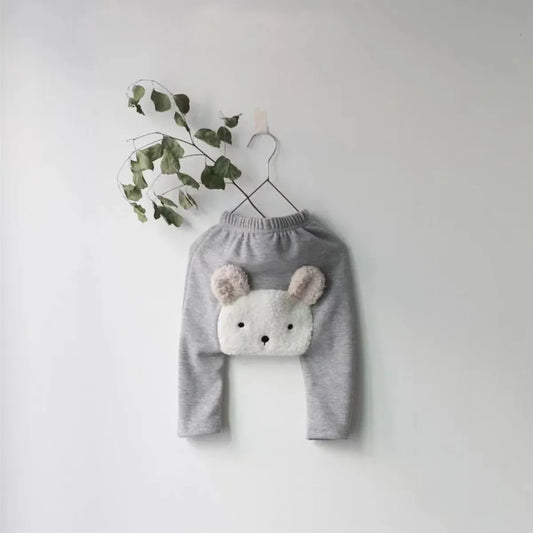 レギンスパンツ light gray / 6M  66cm ベビーパンツ アニマルヒップパッチレギンスパンツ 裏フリース うさぎバニー くまベア 4カラー ユニセックス 男の子 女の子 子供服