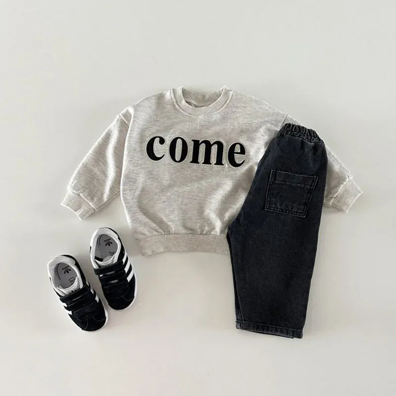 トレーナー・フーディ light gray / 80cm キッズスウェットシャツ レターロゴ刺繍トレーナー 2カラー ボーイズ 男の子 子供服