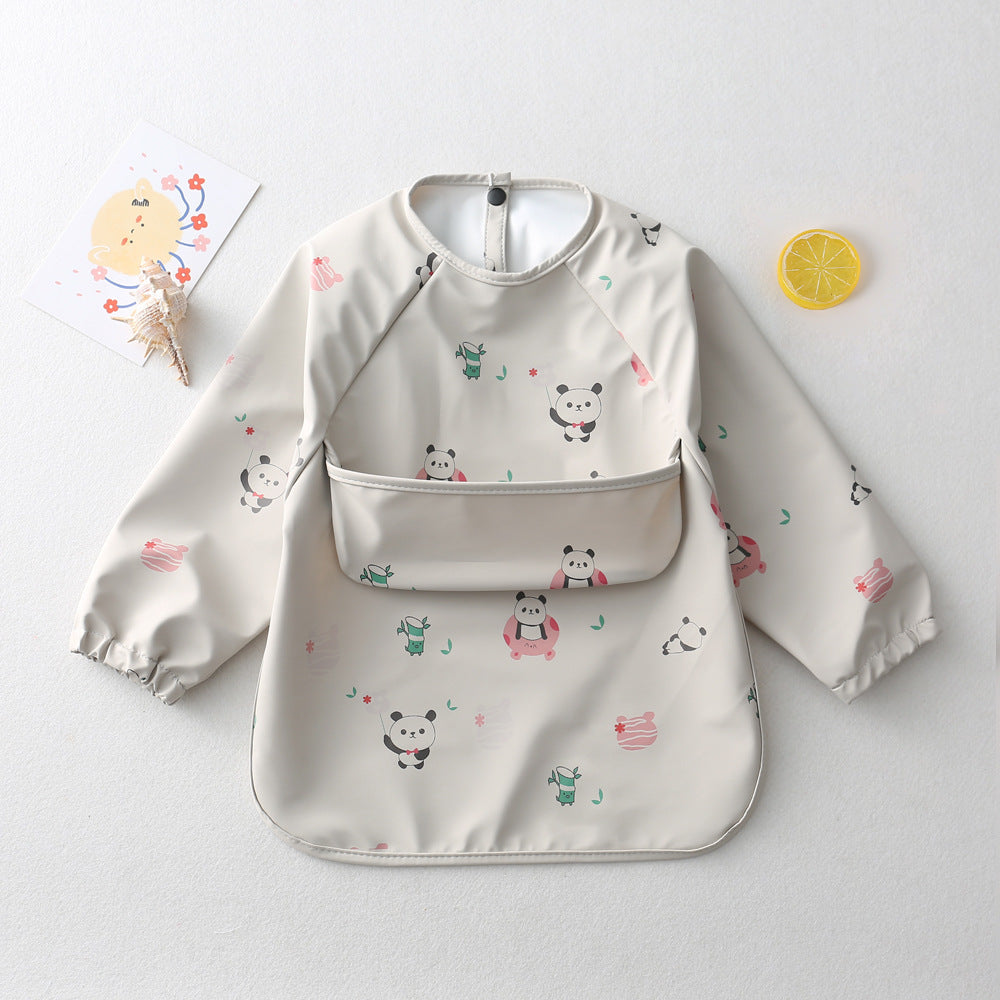 よだれかけ light gray bamboo forest panda / S Long Sleeve PU Waterproof Bib 長袖 PU 防水 お食事エプロン【mh0012236】
