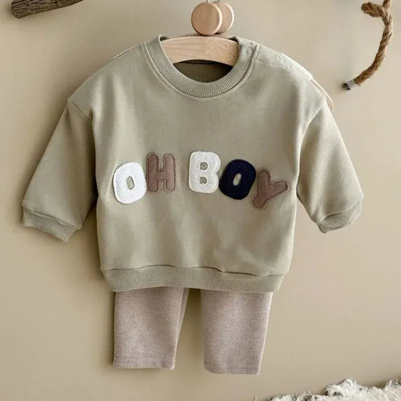 長袖セットアップ Light Green / 6-9M 66cm ベビーセットアップ 2点セット 長袖スウェットシャツ+レギンスパンツ レターロゴトレーナー 3カラー【mh0007751】