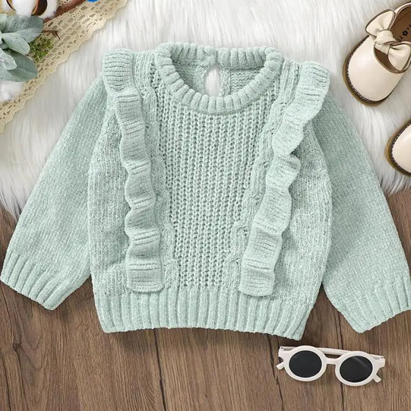 ニット・セーター light green / 6-9M  74cm ベビートップス ショルダーラッフルフリルニットセーター 3カラー