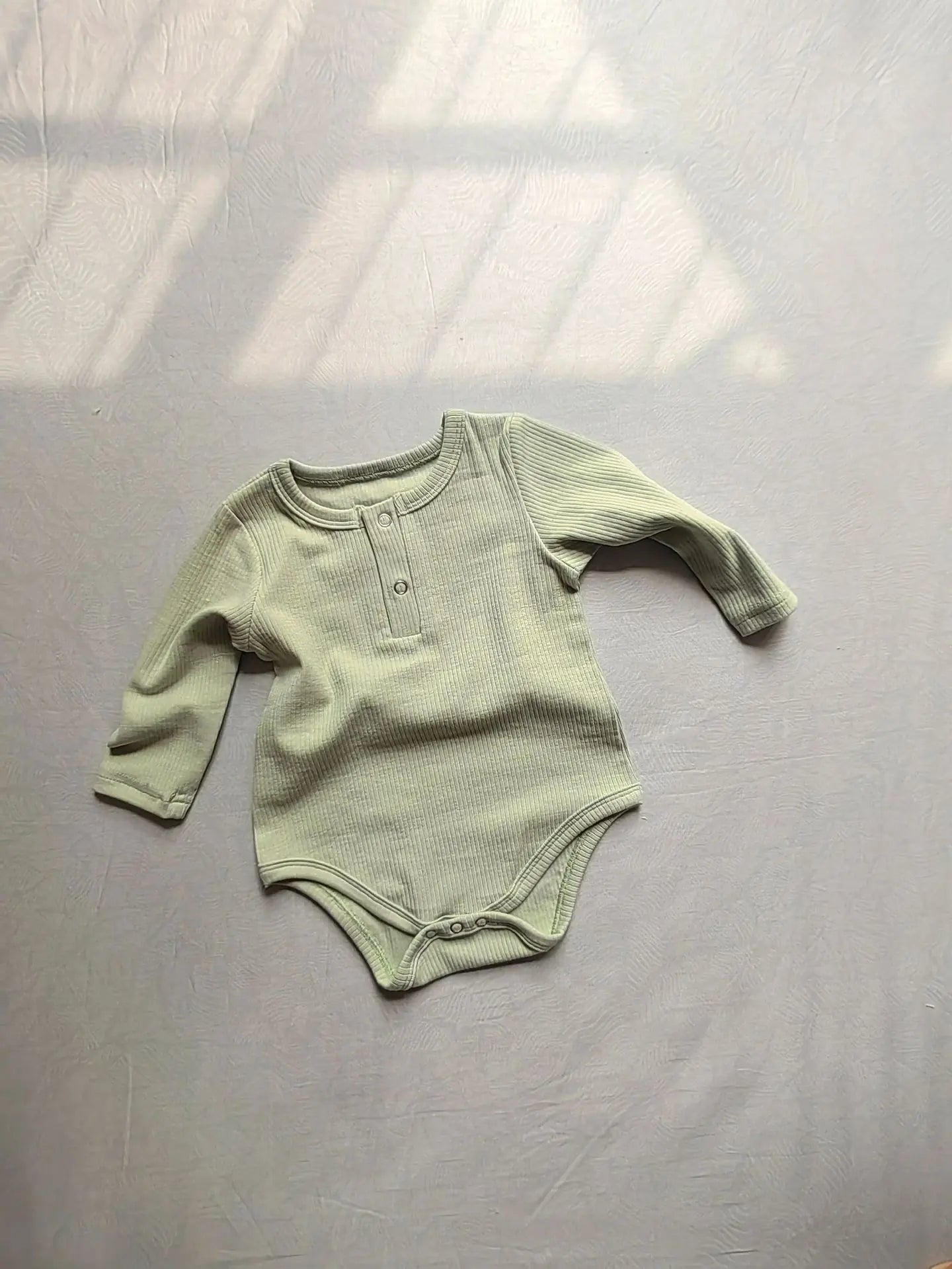 長袖ロンパース Light Green / 66cm 0-6m ベビーロンパース 長袖ボディスーツ シンプルベーシック 3カラー
