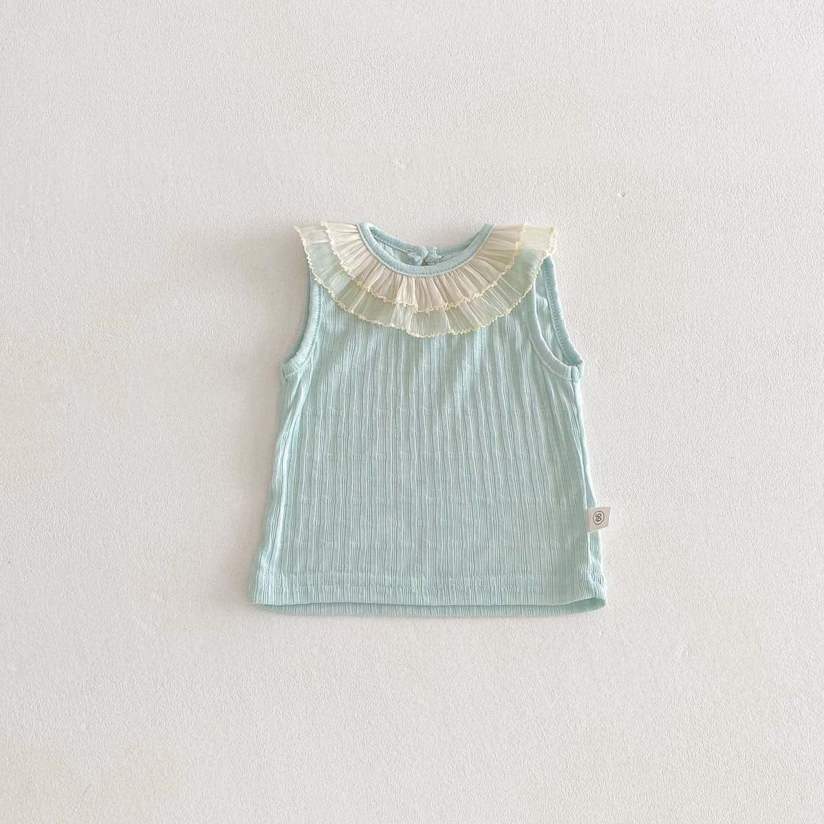 タンクトップ・キャミソール・ノースリーブトップス Light Green / 66cm ラッフル襟ノースリーブTシャツ【mh0010342】