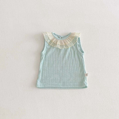 タンクトップ・キャミソール・ノースリーブトップス Light Green / 66cm ラッフル襟ノースリーブTシャツ【mh0010342】