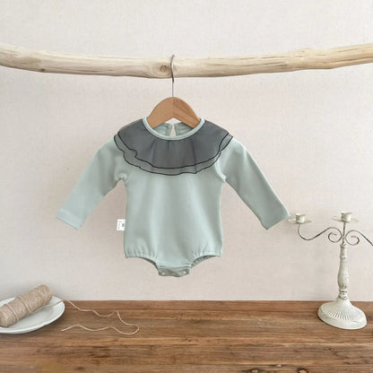 長袖ロンパース Light Green / 6M  66CM ベビーロンパース 長袖ボディスーツ フリルチュチュ襟 2カラー【mh0006348】