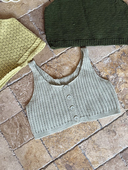 ベスト Light Green / S フロントボタンクロップドニットベスト【mh0011026】