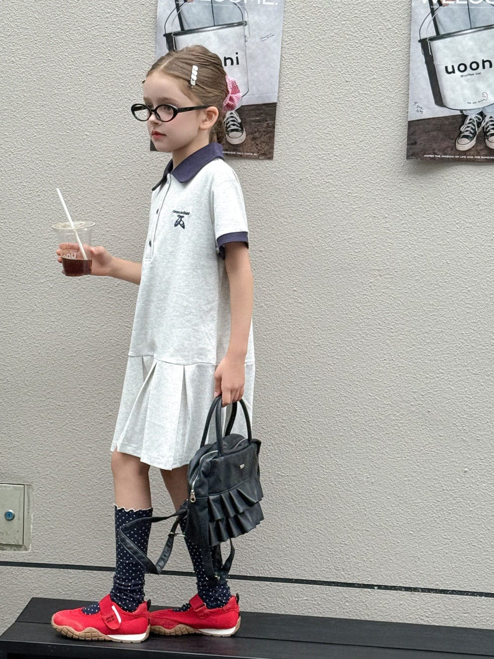 半袖ワンピース Light Grey / 100cm ワンポイント刺繍半袖ポロシャツワンピース【mh0010389】