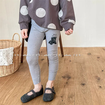 レギンスパンツ light grey / 80cm キッズパンツ レギンスパンツ ベアくまプリント柄 グレー2カラー