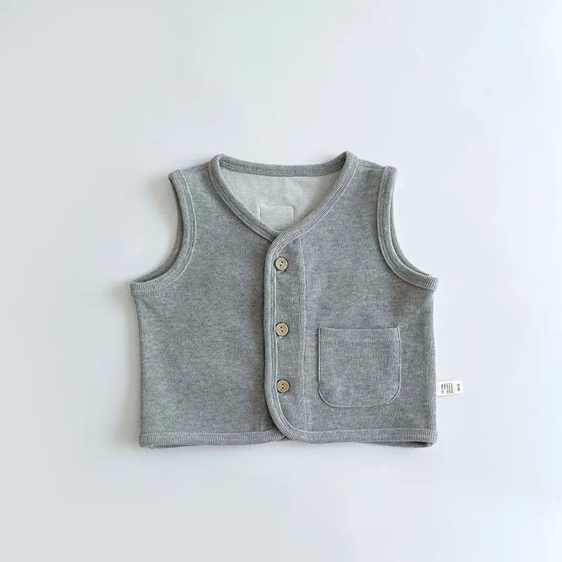 ベスト Light Grey / 80cm 9-12M キッズベスト シンプル前あきベストトップス 3カラー【mh0007494】