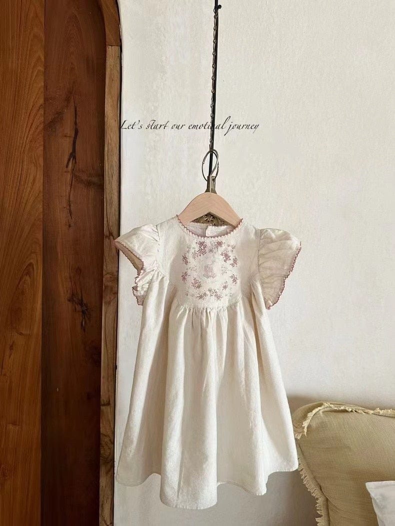 半袖ロンパース light khaki dress / 80cm ☺︎ ベビー キッズ フリルスリーブ うさぎ プリント 半袖 ロンパース ワンピース リンク 姉妹 お揃い コーデ ガールズ