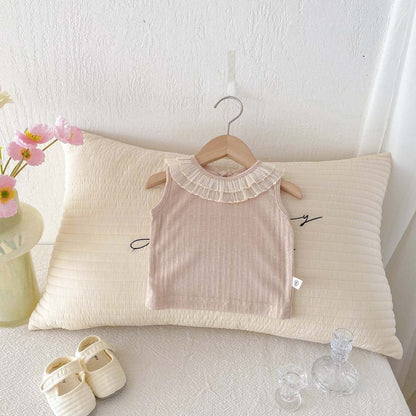 タンクトップ・キャミソール・ノースリーブトップス Light Pink / 66cm ラッフル襟ノースリーブTシャツ【mh0010342】