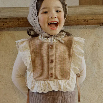 ベスト Light pink / 90cm キッズビブベスト フリル レース ニットベスト 2カラー ガールズ 女の子 子供服