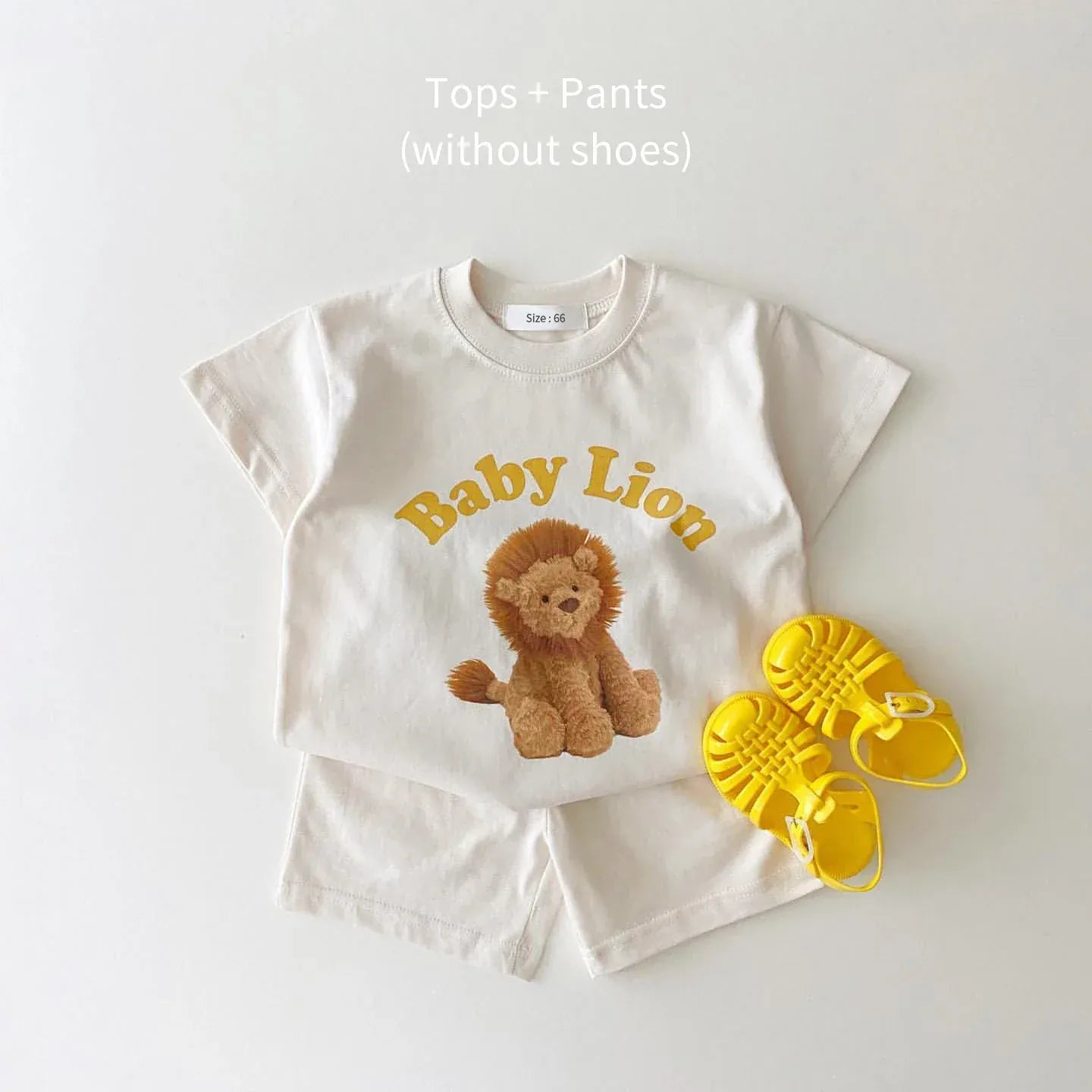 半袖セットアップ Lion / 3-6M 66 ☺︎ ベビーキッズセットアップ 2点セット 半袖プリントTシャツ+ショートパンツ ベアくまラビットぬいぐるみアニマル