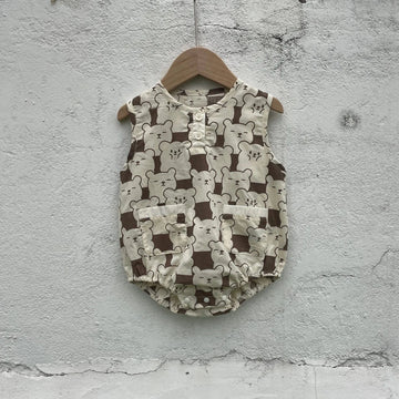 ノースリーブロンパース Little Bear / 66cm ベビーロンパース ノースリーブボディスーツ 水玉ドット/ベアくまプリント【mh0006060】