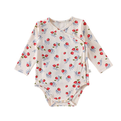 ロンパースセットアップ Little strawberry Bodysuit / 66cm いちご/レモンボーダー長袖ボディスーツ/ロングパンツ【mh0010739】