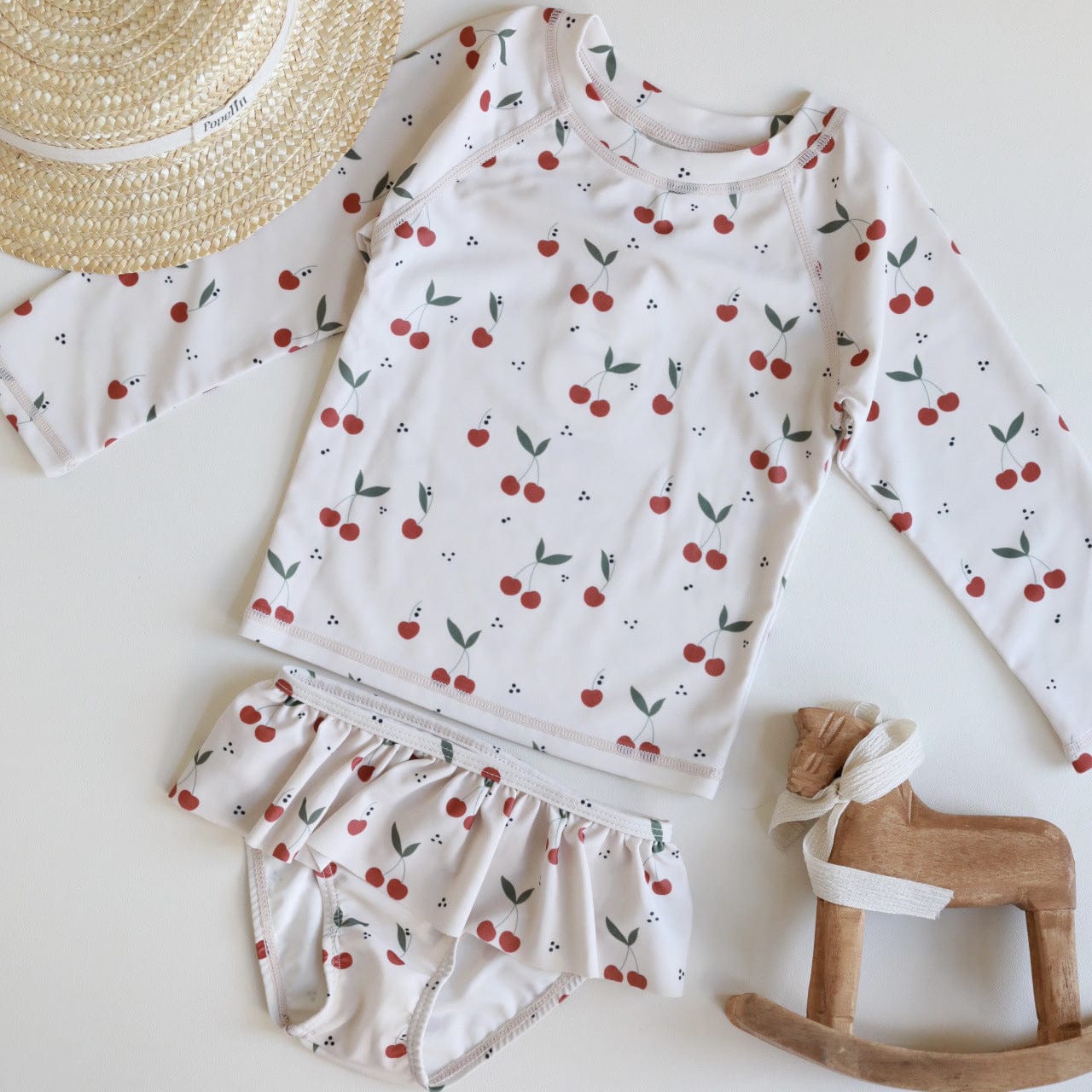 ベビー用水着 Long-sleeved split cherry / 80 ガールズ水着 長袖セパレートスイムウェア ラッシュガード【mh0009344】