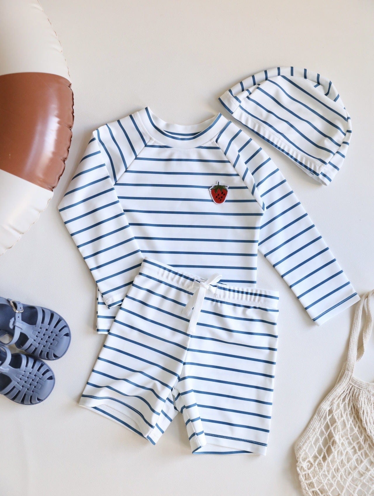 ベビー用水着 long-sleeved split swimsuit with blue stripes / 80 ボーイズ水着 長袖セパレートスイムウェア ラッシュガード【mh0009297】