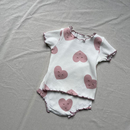 半袖セットアップ Love / 73cm ベビーセットアップ 2点セット 半袖Tシャツ+ハイウェストブルマパンツ【mh0009172】