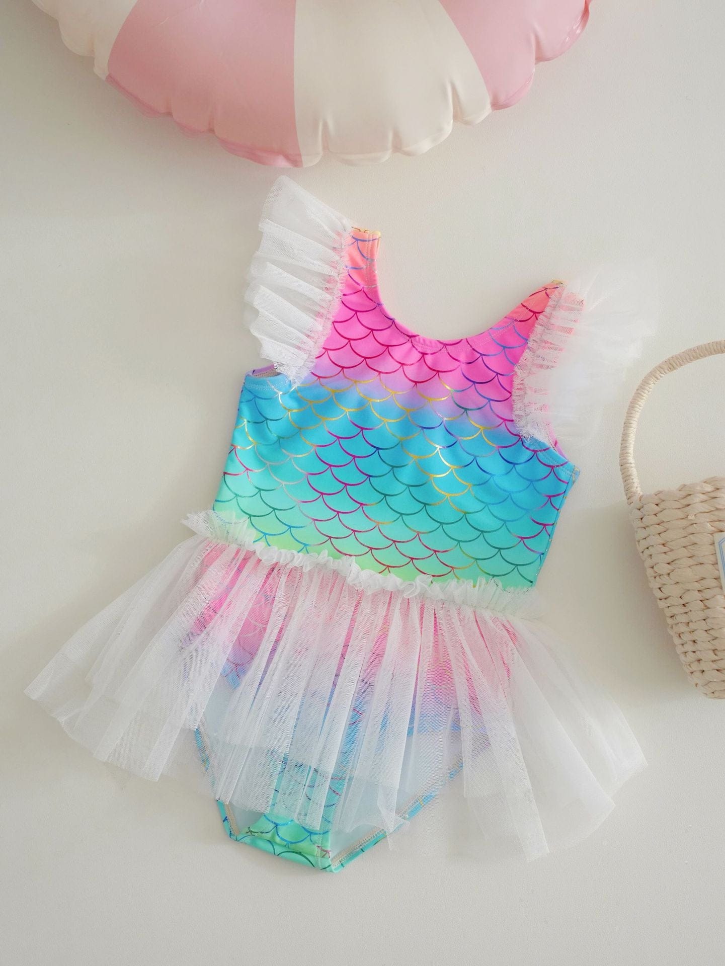 ベビー用水着 mermaid / 80 キッズ水着 マーメイド人魚姫フリルワンピーススイムウェア 帽子セット【mh0009082】