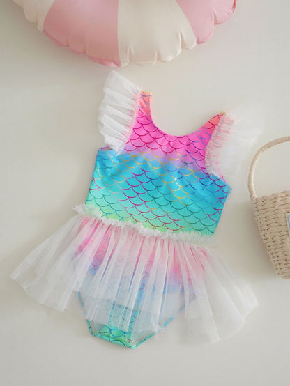 ベビー用水着 mermaid / 80 キッズ水着 マーメイド人魚姫フリルワンピーススイムウェア 帽子セット【mh0009082】