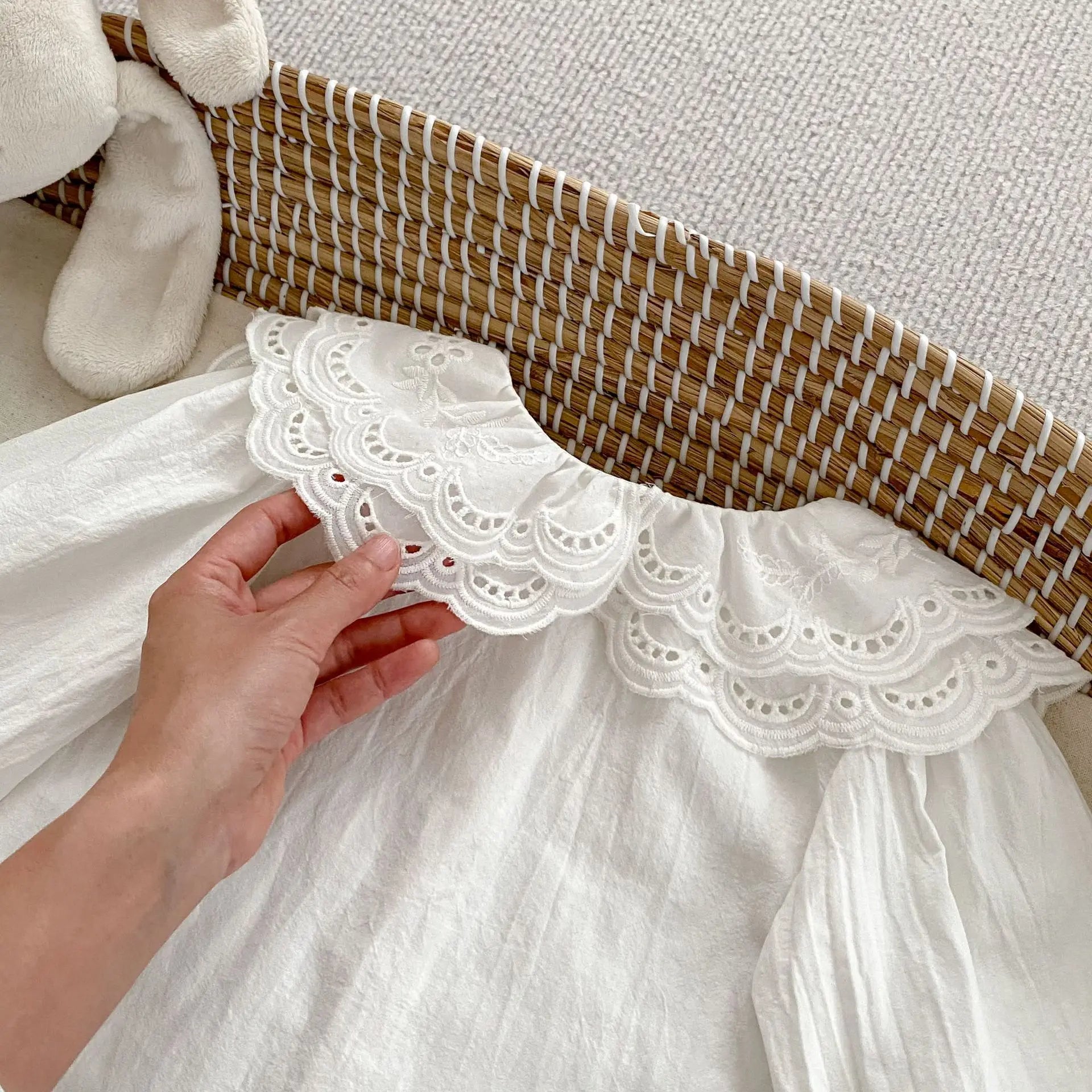 長袖シャツ・ブラウス ベビートップス ダブルレースビッグ襟長袖ブラウスシャツ【mh-0008556】