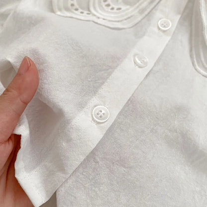 長袖シャツ・ブラウス ベビートップス ダブルレースビッグ襟長袖ブラウスシャツ【mh-0008556】