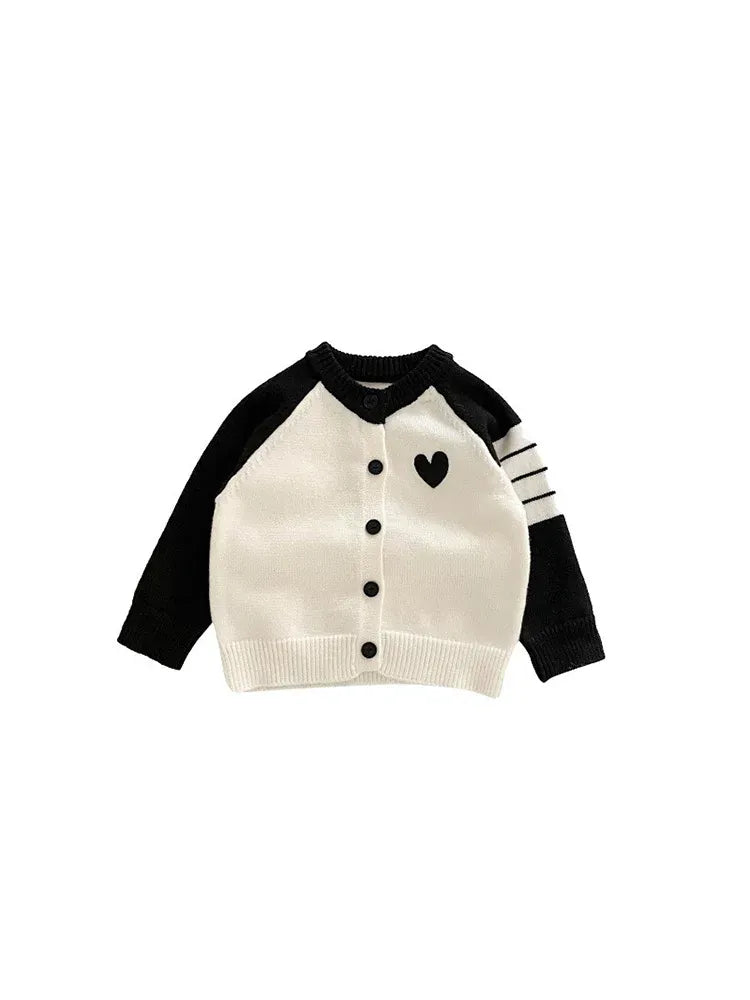 長袖ロンパース ベビーカーディガン/ジャンプスーツ ハートラグランパッチワークニットジャケット/ロンパース【mh-0008606】